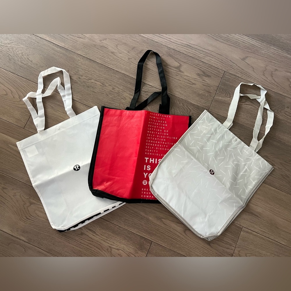 Lululemon Large Shopping Bags Lot of 3 White Red Grey